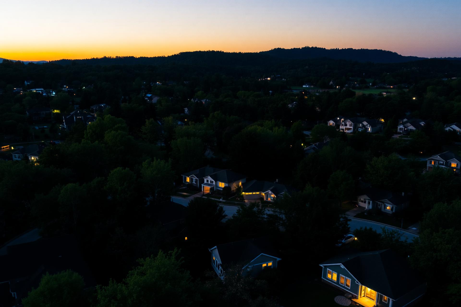 Huntsville Alabama neighborhood at twilight